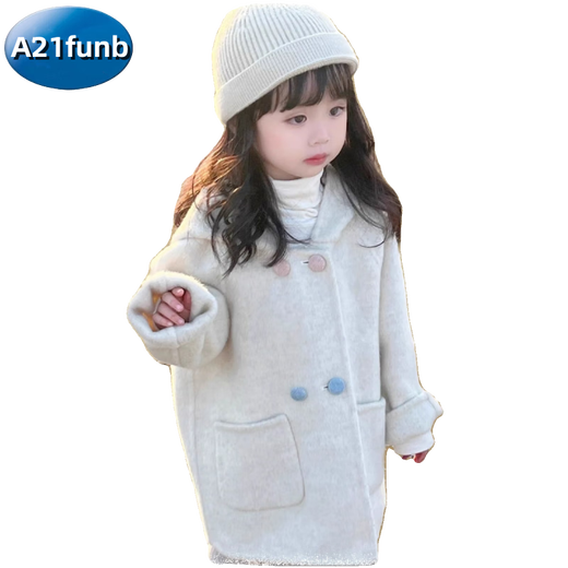 A 21 FUNB Korean children's clothing 2025 autumn and winter new style girls' two-color rabbit woolen coat baby girl's thickened woolen coat two-color rabbit woolen coat 90 cm