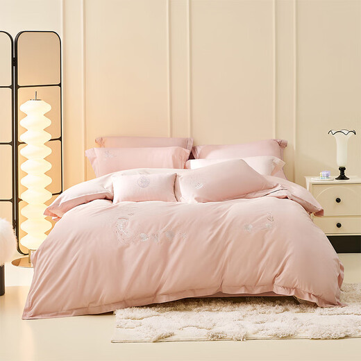 Luolai Home Textiles 100% Cotton High-quality Pure Cotton Wool Set Furniture Furniture Technique Autumn and Winter Warm Care Four-Piece Set [High-end 60 Patches of Furniture] Jingwen Flower Language 1.8/2.0 meters wide bed suitable for quilt cover 220*250cm