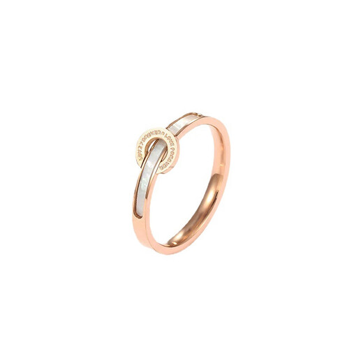 Congye British white mother-of-pearl ring for women 18K gold interlocking index finger ring rose gold mother-of-pearl ring-No. 4 (finger circumference about 4