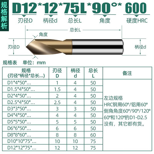 90 degree tungsten steel center drill 60 120 alloy fixed point drill bit diameter 1-12mm positioning drill CNC chamfering milling cutter 2.5*4 shank*50L*90*2F (for steel)/Taiwan style