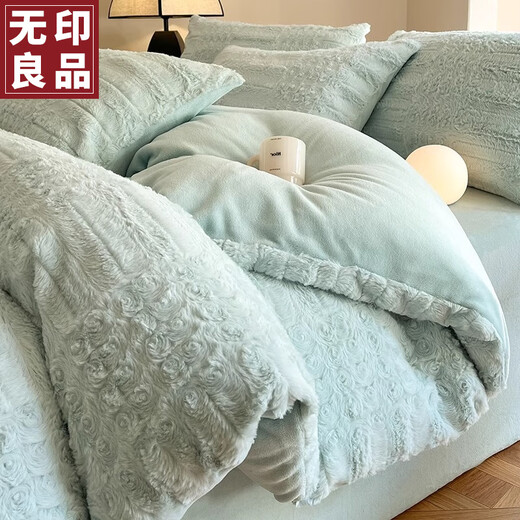 无印良品冬季牛奶绒床上四件套双面加厚珊瑚绒床单被套罩2米床双人用品