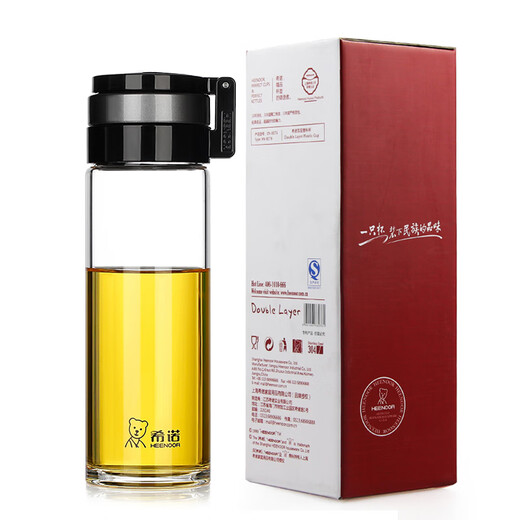 希诺（HEENOOR）新品玻璃杯大容量带滤网办公泡茶杯子男单层加厚车载便携家用水杯 6076-695ML-带提环