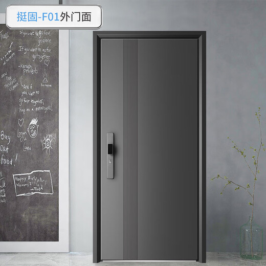 挺固加厚甲级防盗门入户门+防撬防爆安全门子母门+防火岩棉填充＋智能锁人脸识别 氟碳灰 2150*1050【单门，开向可选】 嵌入式全自动人脸识别智能锁