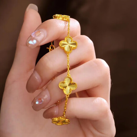Jingjia gold bag silver crushed ice-blue five-flower four-leaf clover bracelet women's 999 gold bag silver new bracelet Valentine's day gift single-sided four-leaf clover + 1 gram of gold total about 10 grams