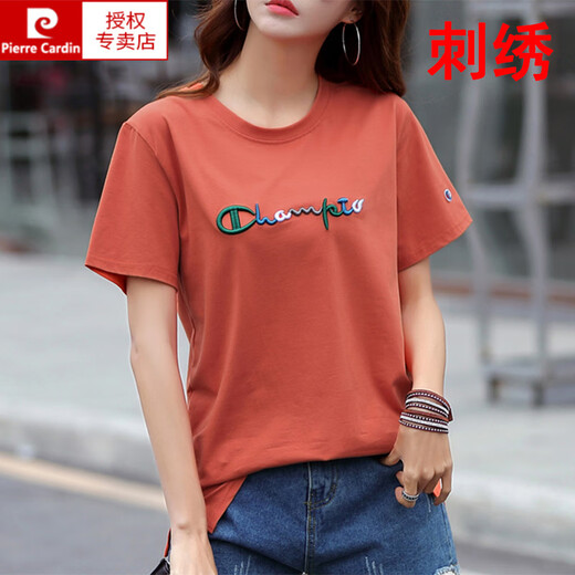 Pierre cardin pure cotton loose short-sleeved T-shirt women's embroidered T-shirt large size half-sleeved fashionable mother 2025 summer new style 9922 blue S 90-110Jin [Jin equals 0.5 kg]