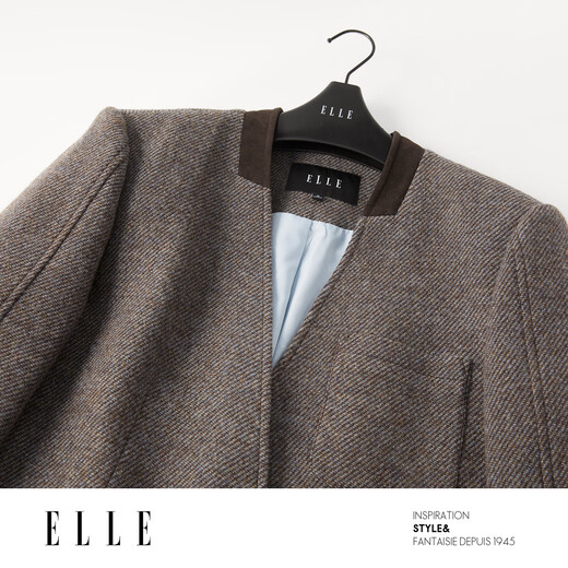 ELLE shopping mall same style 100% sheep wool dark brown suit jacket for women 2024 winter new niche top dark brown S