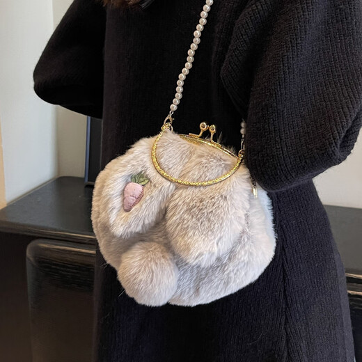 He Yangyu Cute Rabbit Ears Plush Bag Women's 2023 New Trendy Fashion Popular Plush Bag Pearl Chain Crossbody Bag Beige He Yangyu Cute Rabbit Ears Plush Bag Women's 2023 New Trendy Fashion Popular Plush Bag Pearl Chain Crossbody Bag Beige