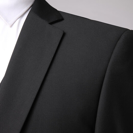 ROMON suit men's business slim formal dress groomsmen suit groom suit single button suit black 2XL