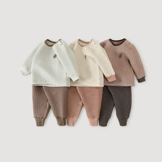 Bali Piggy Baby-Unterwäsche-Set, Winter, gepolstert, Jungen, zweiteilige Baby-Winterkleidung, verdickt, Mokka, Farbe 80