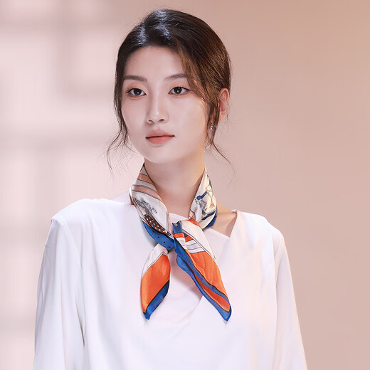 上海故事（STORY Of SHANGHAI）真丝丝巾女春夏百搭真丝小方巾领巾生日礼物女 骑士马鞍海蓝