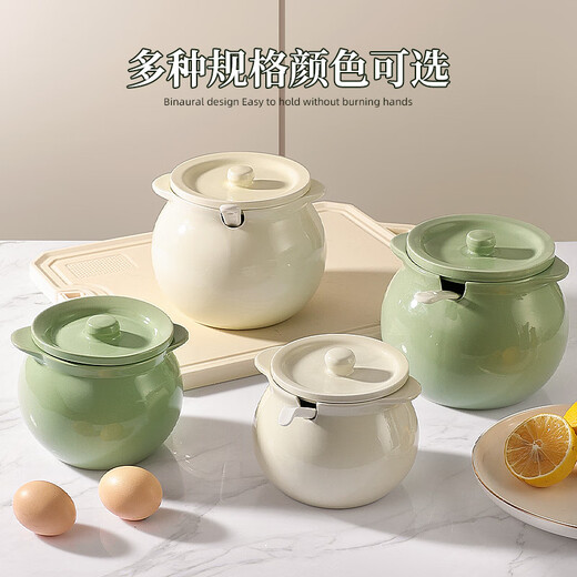 Newair Newair lard jar household ceramic high temperature resistant food grade oil jar meat oil chili red oil jar kitchen with lid European style double ears-cream white-700ml spoon