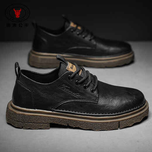 California Bull men's shoes autumn and winter men's British casual leather shoes Derby business formal thick-soled Martin boots men's black brown 42