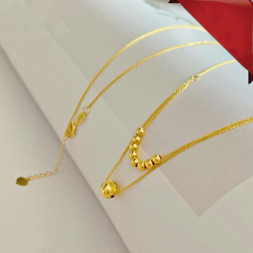 GRAYCEWODY Old Phoenix 999 gold 18K set chain cat's eye transfer bead necklace clavicle chain double-layer plain chain ins simple and elegant set chain/length about 42 tones 45cm old Phoenix gold store model