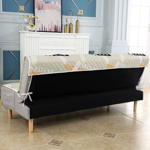 Xuxian full-cover sofa cushion foldable sofa bed cover four-season universal non-slip sofa cover simple dual-purpose without armrests striped beige 1.2 meters long 1.5 meters wide