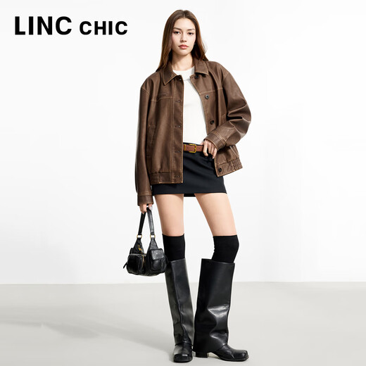 La nueva chaqueta corta de cuero de proteína Pilot's Pilot de Jin Yujie para la chaqueta suelta de la solapa corta de la mujer S251JK033Y