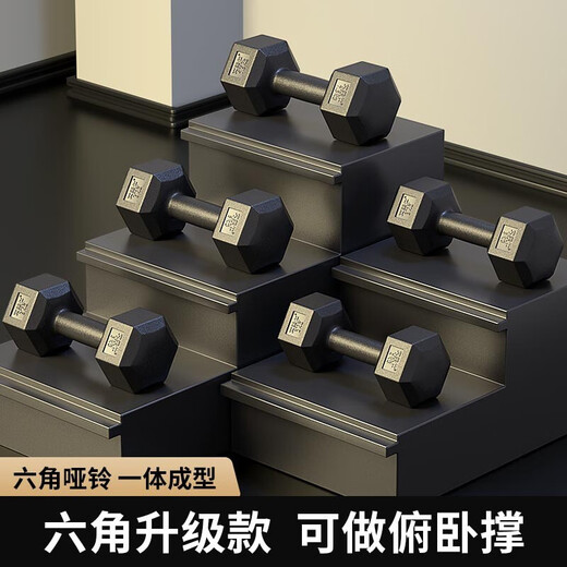 Dumbbells after drilling, men's fitness home equipment, women's arm muscle training, a pair of hexagonal rubber-coated Yaling 10kg set combination, 2kg, 2 points, 5kg single