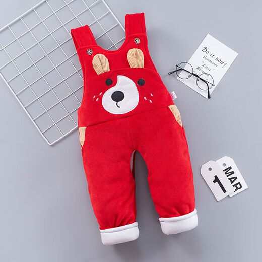 Disney children's overalls autumn and winter 1-3 year old baby thickened thermal pants for boys and girls one-piece open crotch overalls cotton pants sky blue open crotch pants 100 recommended height 85-95
