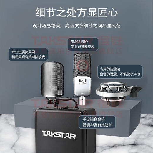 TAKSTAR SM-18 PRO condenser microphone live broadcast microphone condenser microphone instrument recording professional recording singing K studio stage performance 1 black