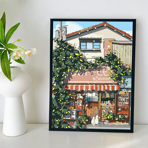 Renjuyi Street Coffee House Digital Oil Painting Diy Filling Color Hand-drawing Painting Landscape Acrylic Oil Painting Decorative Painting qx15054 60*80cm Thick solid wood inner frame + exquisite outer frame (three colors available None