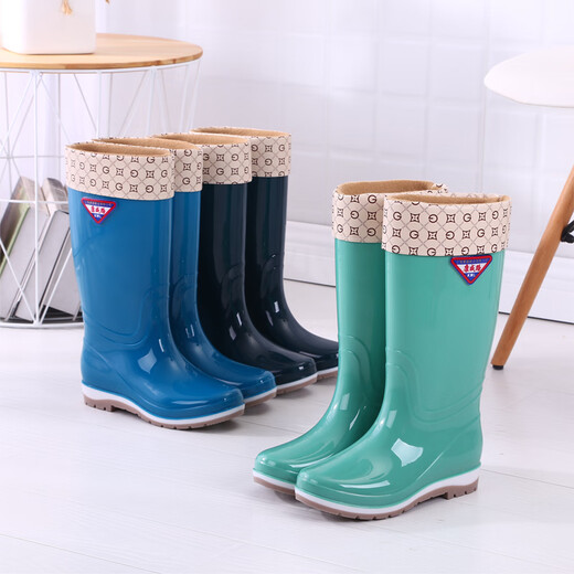 Frauen mit hohem Röhrenregen mit mittleren Röhrchen Wasserstiefeln Wasserschuhe plus Samt-Rutsch-Gummi-Schuhe überschuhten modische hochröhren-Regenstiefel Winter warm 317 High-Tube-Khaki plus Samt 37