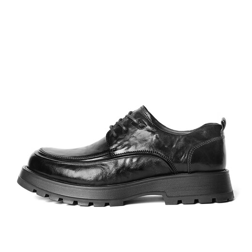 Belle pleated business shoes for men's new genuine leather thick-soled formal lace-up leather shoes A1422AM4 pre-sale Black-Single 39 (245mm)