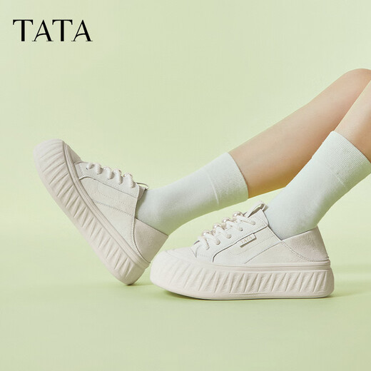 他她（TATA）薄款小白鞋女款2025春季新款透气板鞋女休闲鞋子CT701BM5 白色 39