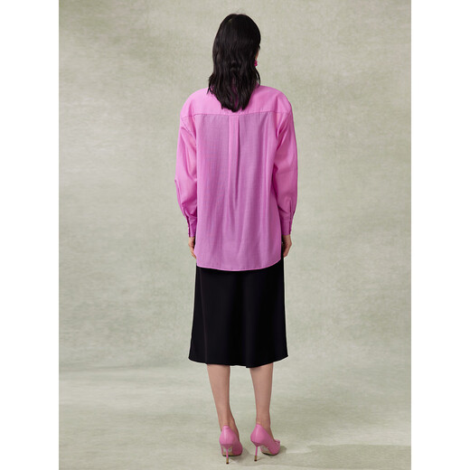 Pink Blue Wardrobe 2024 Spring and Summer i New Tiansi Corrugated Cloud Smoke Gauze Loose Long Sleeve Shirt for Women 5A2C983 Morning Pink XL
