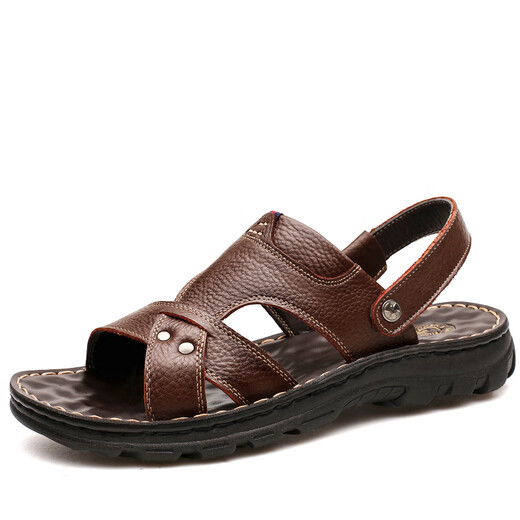 Fat donglai dl même sandales pour les hommes en été 2025 Nouveau à double usage décontracté, portez en cuir authentique Sole Sole d'âge moyen 12129 Black 38 Men __ First Cose Cowhide