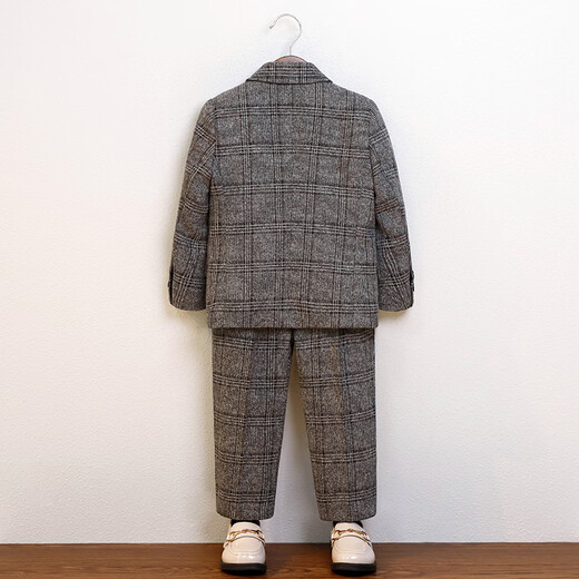 萝卜呗呗（LUOBOBEIBEI）男童小西装英伦格子西服儿童主持演出服秋冬套装 灰色四件套 120 