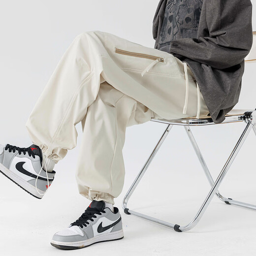 Dingfengbaoluo American functional overalls men's autumn versatile loose trendy outdoor mountaineering casual pants DFK35 apricot L