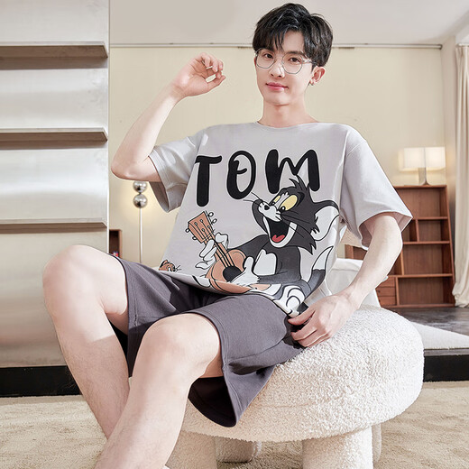 2025 new pajamas men's summer pure cotton short-sleeved summer men's teenager cartoon large-size home clothing set DMY6621 3XL (185) Recommended weight 180 Jin [Jin equals 0.5 kg]