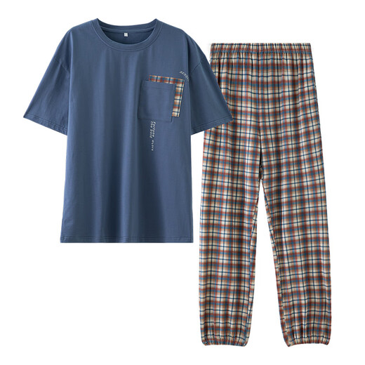 Yiduo couple pajamas men's summer thin cool cotton short-sleeved trousers summer casual large size women's home clothes set