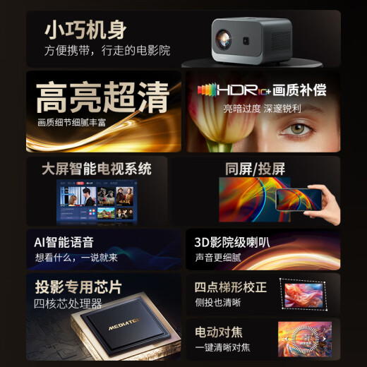 康佳（KONKA）投影仪家用办公高清投影机手机投屏同屏投影客厅卧室户外便携家庭影院 C1pro 【一键对焦】高亮超清