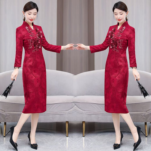 
LKSX Happy Mom Wedding Gown Young High-end Atmospheric Winter Wedding Dress Fall and Winter Wedding Festive High-end Wedding Red 9902# L Recommended 100-110Jin [Jin equals 0.5 kg]
