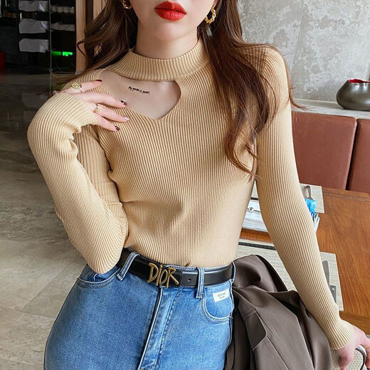 Zhidoudou Fashion Speming Base Shirt Women's Automne 2025 Nouvelle clavicule à la mode Clavicule exposée Clavicule serré Corps Sous-vêtements Sweater tricoté 9926 Noir régulier 8xl S recommandé 80-95jin [Jin est égal à 0,5 kg]