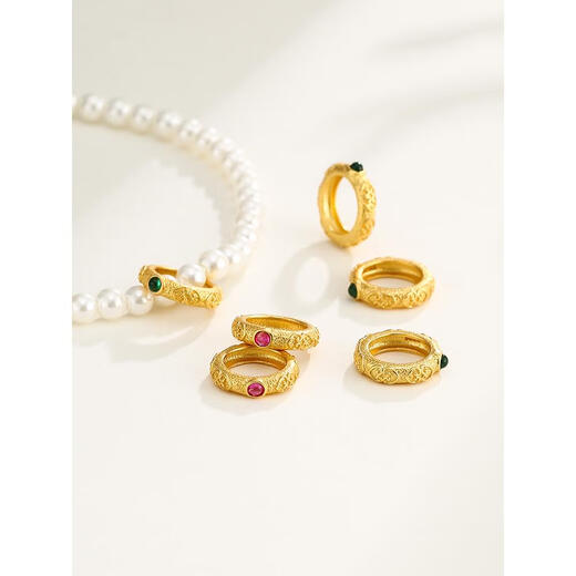 Jingyu 925 gold-plated running ring accessories DIY Buddhist beads bracelet bracelets and bracelets ancient gold accessories running rings beads and scattered beads YP-694 red stone-sand gold