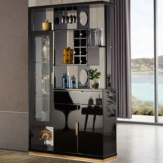 La première armoire d'entrée de peinture est une simple partition moderne, un armoire de décoration de salon de luxe léger, une armoire à écran, une armoire à vin, une armoire de rangement, une armoire de chambre, une armoire à chaussures, 1591 Black 1,21 mètres Installation de forfait