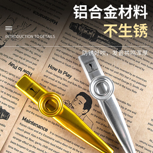 Shanbekazudi Kazoo Metal Guitar Ukulele Accompaniment Unpopular Small Musical Instruments Simple Teeth Protection Model Obsidian Black (Give a gift with lanyard)