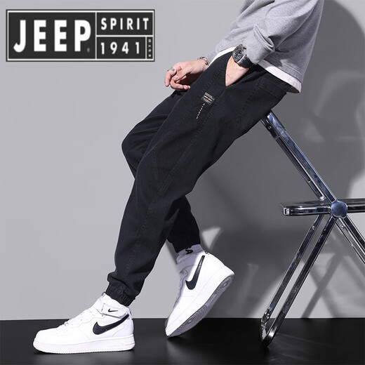 JEEP SPIRIT吉普春秋牛仔裤男士束脚潮牌工装男生2025新款九分休闲春季长裤子 DW_9859黑色 XL
