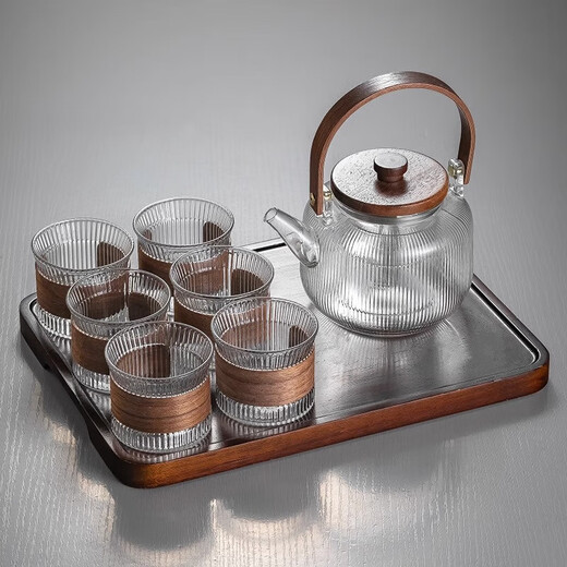 Genasi heat-resistant glass small tea cup, heat-insulated and anti-scalding tea cup, household kung fu tea cup set with cup holder, 6 pieces