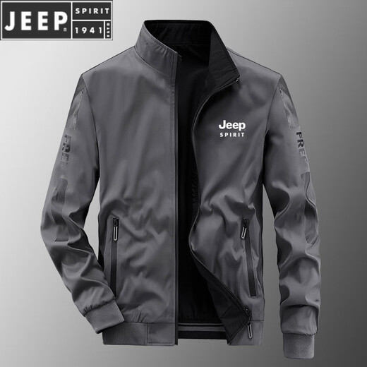 JEEP SPIRIT jacket men's spring and autumn stand collar loose double-sided wear winter youth middle-aged business jacket with cotton jacket 9866 khaki spring and autumn style [upgrade version] L (recommended 115-130 Jin [Jin equals 0.5 kg])