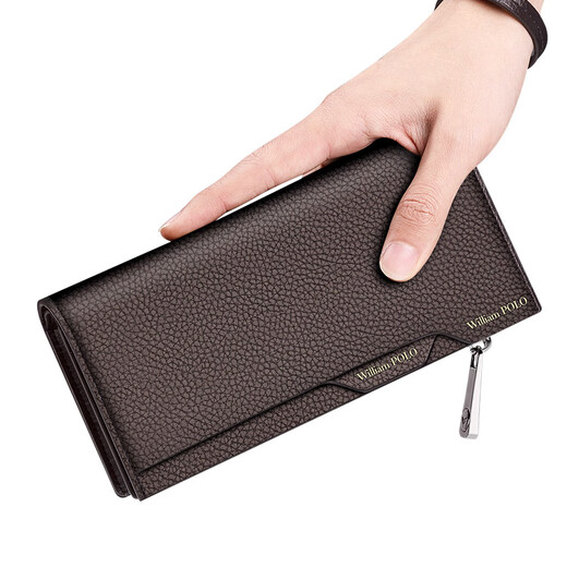 WILLIAMPOLO英国品牌 钱包男士钱包真皮商务休闲多卡位卡包 父亲节礼物送爸爸 咖啡色荔枝纹【头层牛皮】