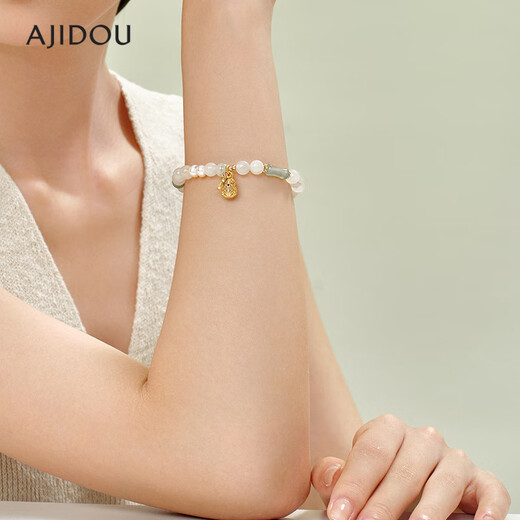 Jinzhu AJIDOU new Chinese style national style fashion jade beaded bracelet gourd pendant pearl bracelet for women light green 5cm