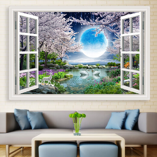 Landschaftsmalerei hängende Malerei 3D dreidimensionales Wandbild Wohnzimmer Hintergrund Wanddekoration Malerei gefälschte Fenstersimulation hängende Malerei dekorative Malerei Strand TH-1315 90 cm * Höhe 60 cm Massivholzrahmen + Kristallporzellanmalerei