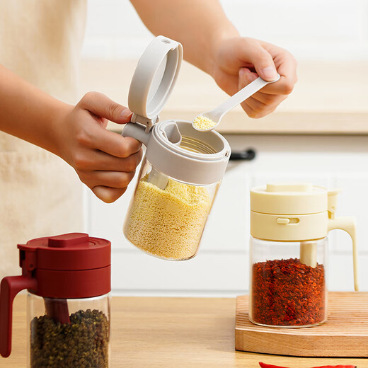 Sungsa Japanese brand seasoning jar high borosilicate glass seasoning box sugar salt jar seasoning sealed multi-functional kitchen seasoning bottle 3-piece seasoning jar set milk coffee + cream + gray