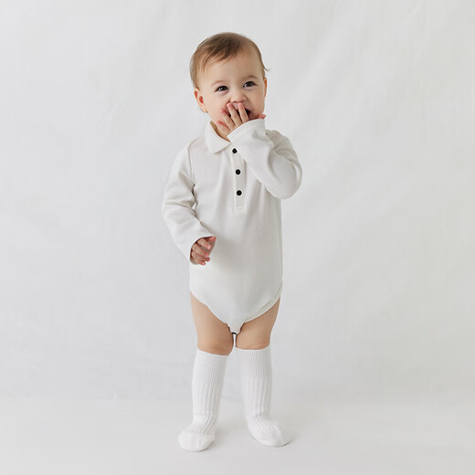 Enhennbaby baby lapel bag, spring baby jumpsuit, newborn one-year-old clothes, romper, white (one size smaller) 66cm