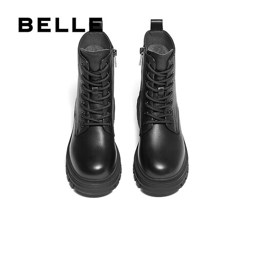 百丽（Belle）厚底增高马丁靴女商场款真皮户外短靴3N140DD4预售 黑色-单里 34 (220mm)