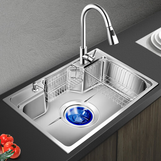 OVIO Spüle Einschalenküche Multifunktionales Waschbecken Edelstahl-Geschirrspüler eingebetteter Nano großer Undercounter-Becken Haushalt 8249 mit 6193 runden Wasserhahn voller Set
