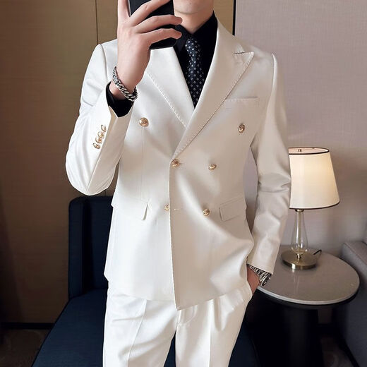 疾奔（JIBEN）西服套装男士高级感商务职业正装布雷泽英伦西装男2024金属双排扣 黑色(单西服) X829（主图款） 2XL 建议 145165斤