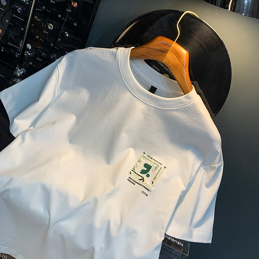 
Qianji (QIANJI) summer ins trendy brand T-shirt men's loose thin printed embroidered casual T-shirt versatile cool round neck half sleeve white [ZJ1098] 2XL suitable for 150-165 Jin [Jin equals 0.5 kg] wear